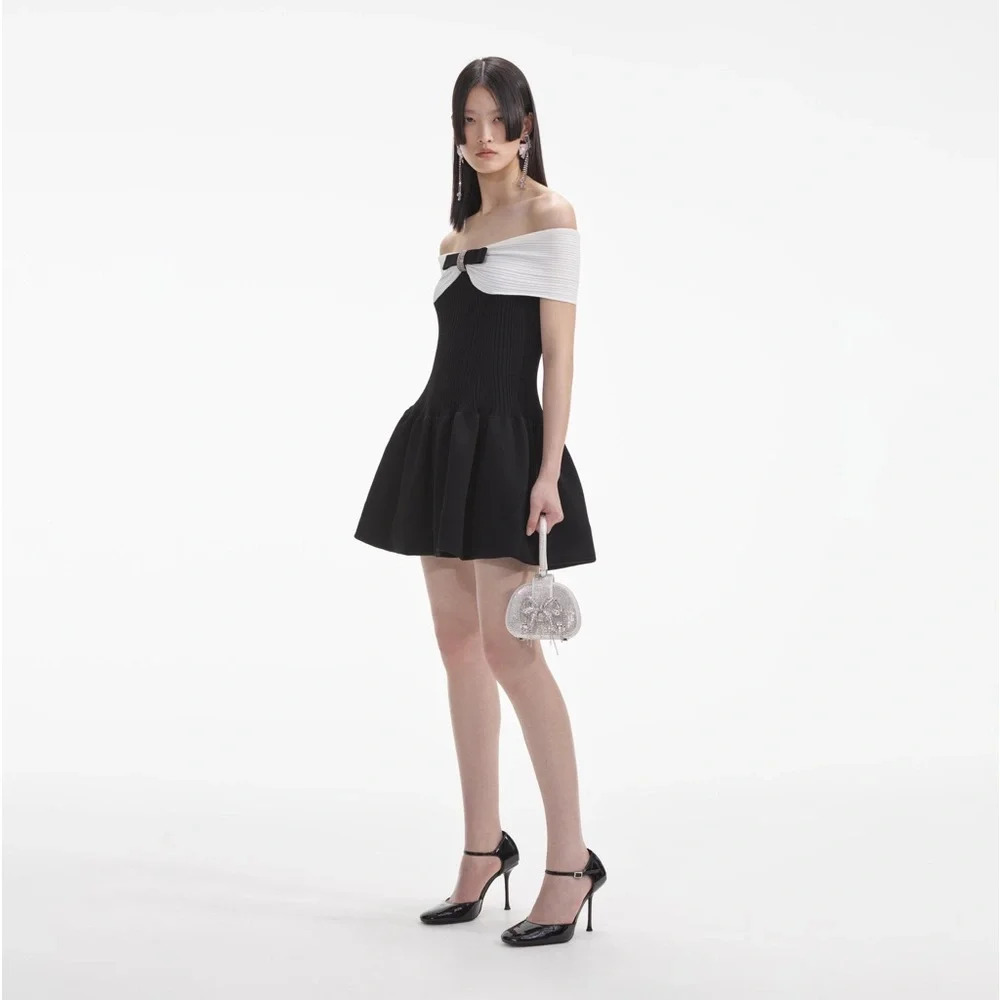 Self Portrait Black Knit Bow Mini Dress - Picture 5 of 10